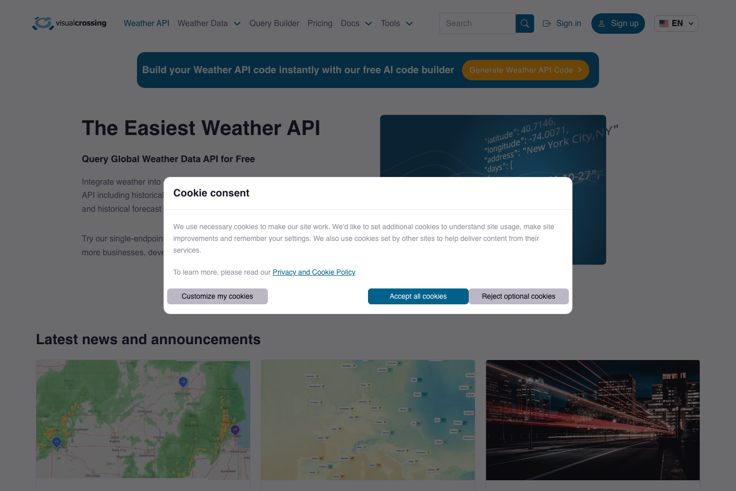 Visual Crossing documentation page