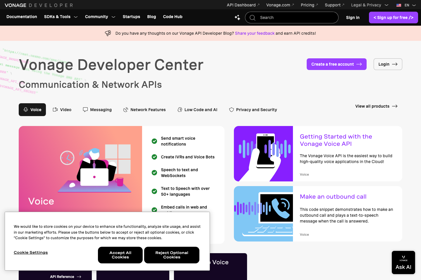 Vonage (Nexmo) documentation page