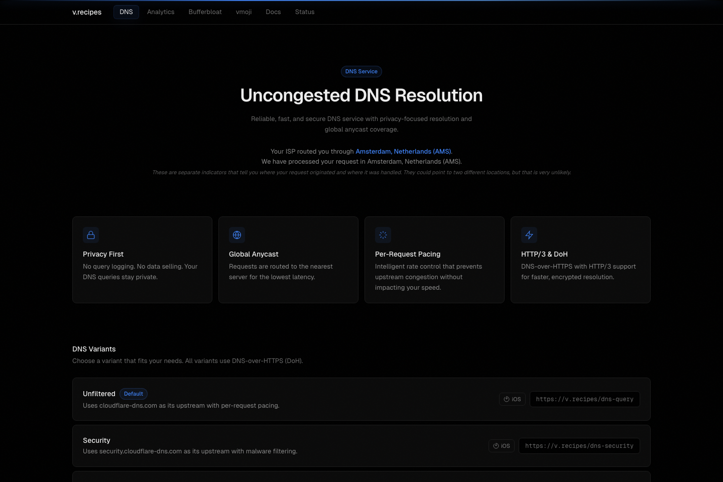 v.recipes DNS Accelerator documentation page