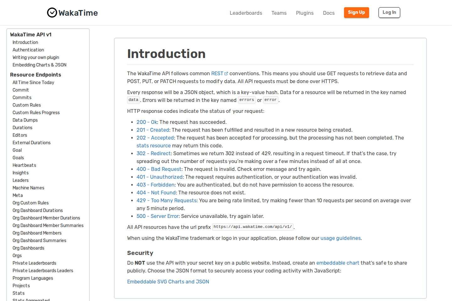 WakaTime documentation page