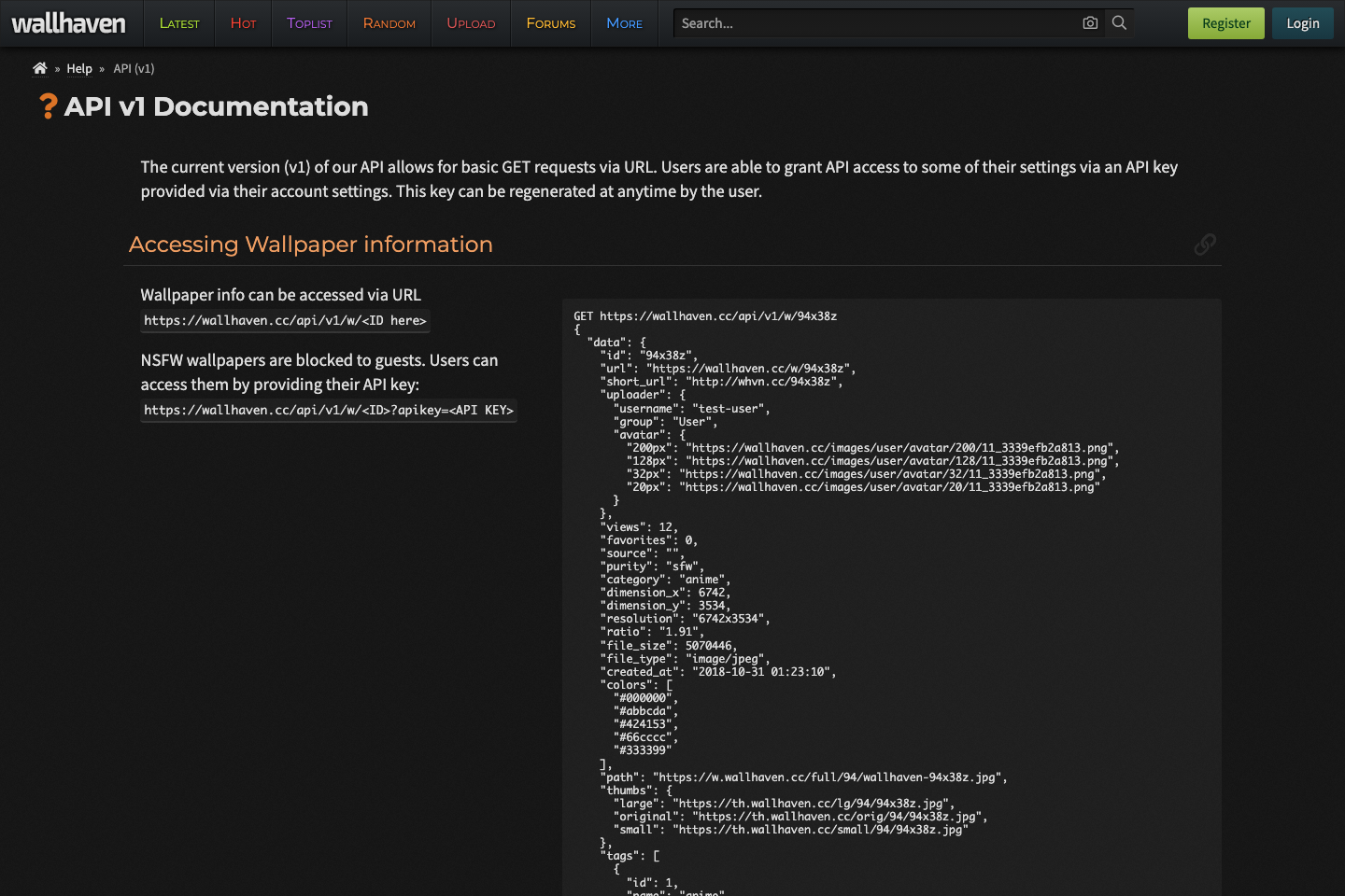 Wallhaven documentation page
