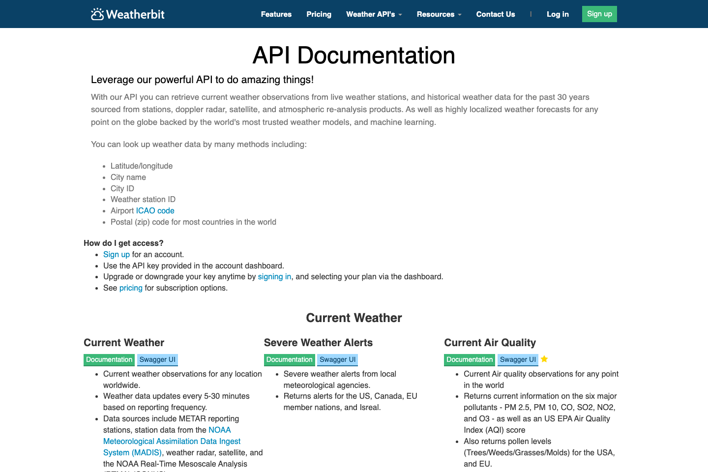 Weatherbit documentation page