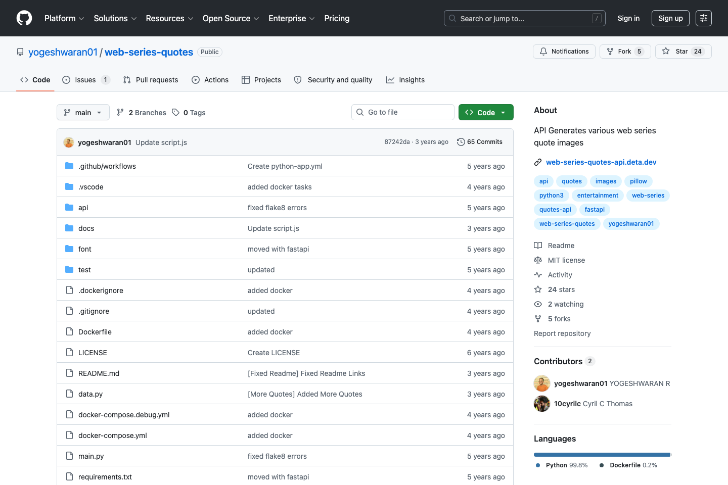 Web Series Quotes Generator documentation page