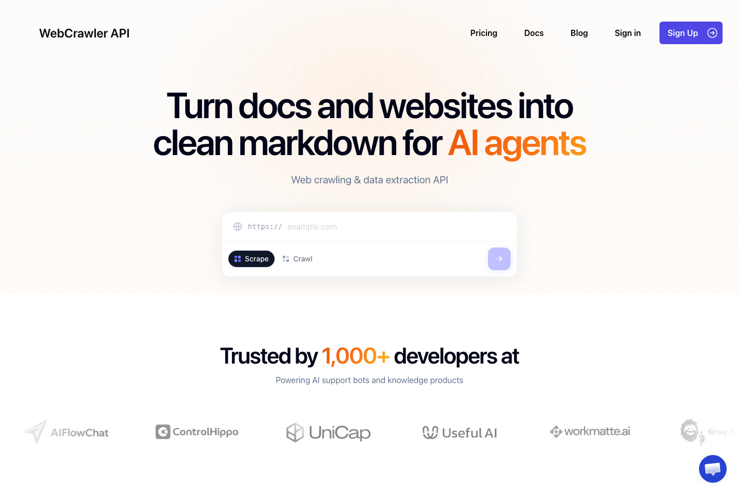WebCrawlerAPI documentation page