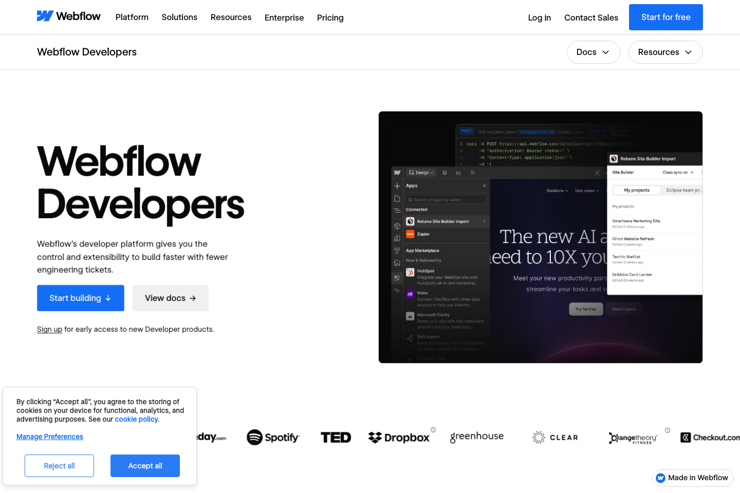 Webflow documentation page
