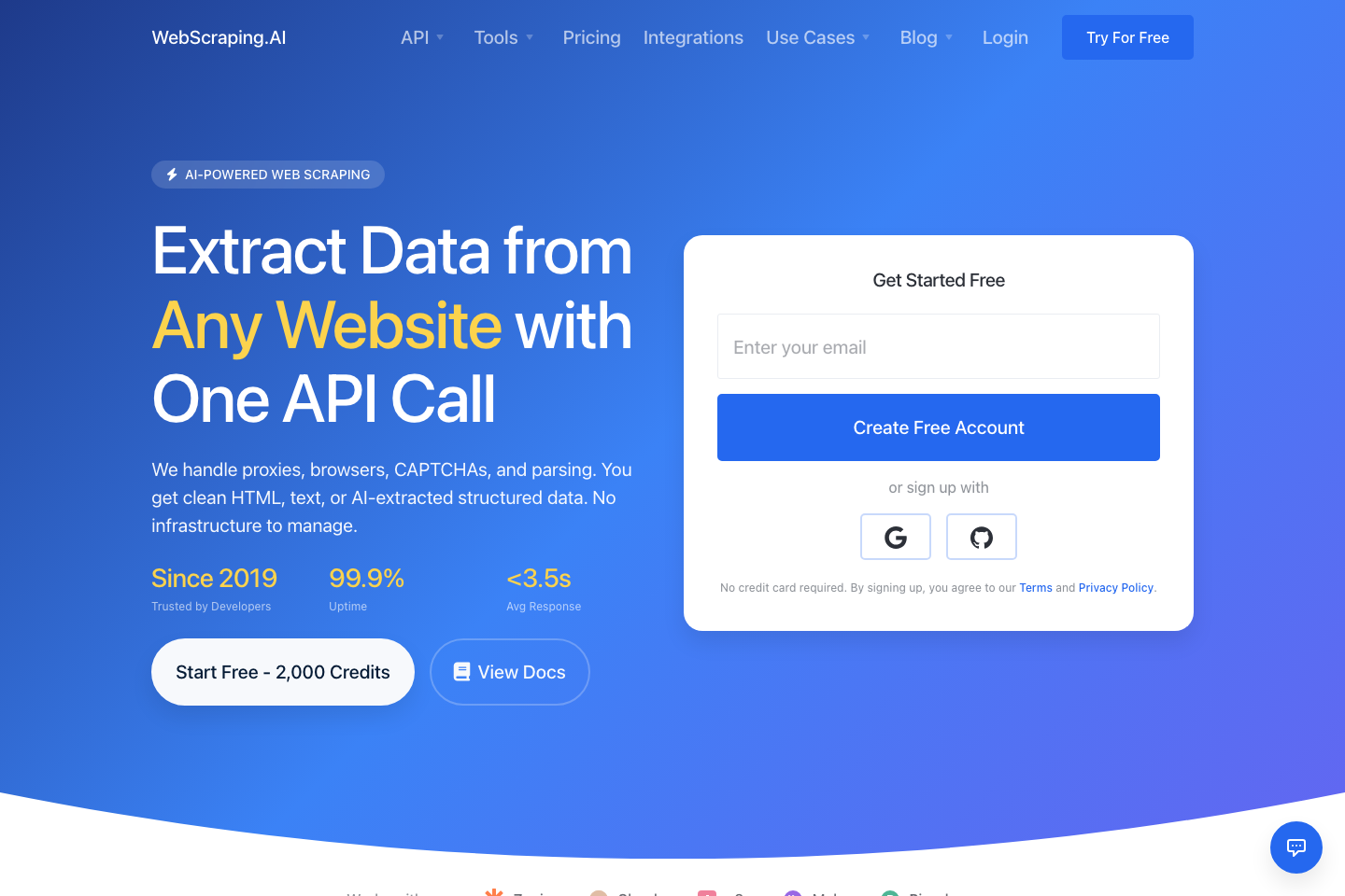 WebScraping.AI documentation page