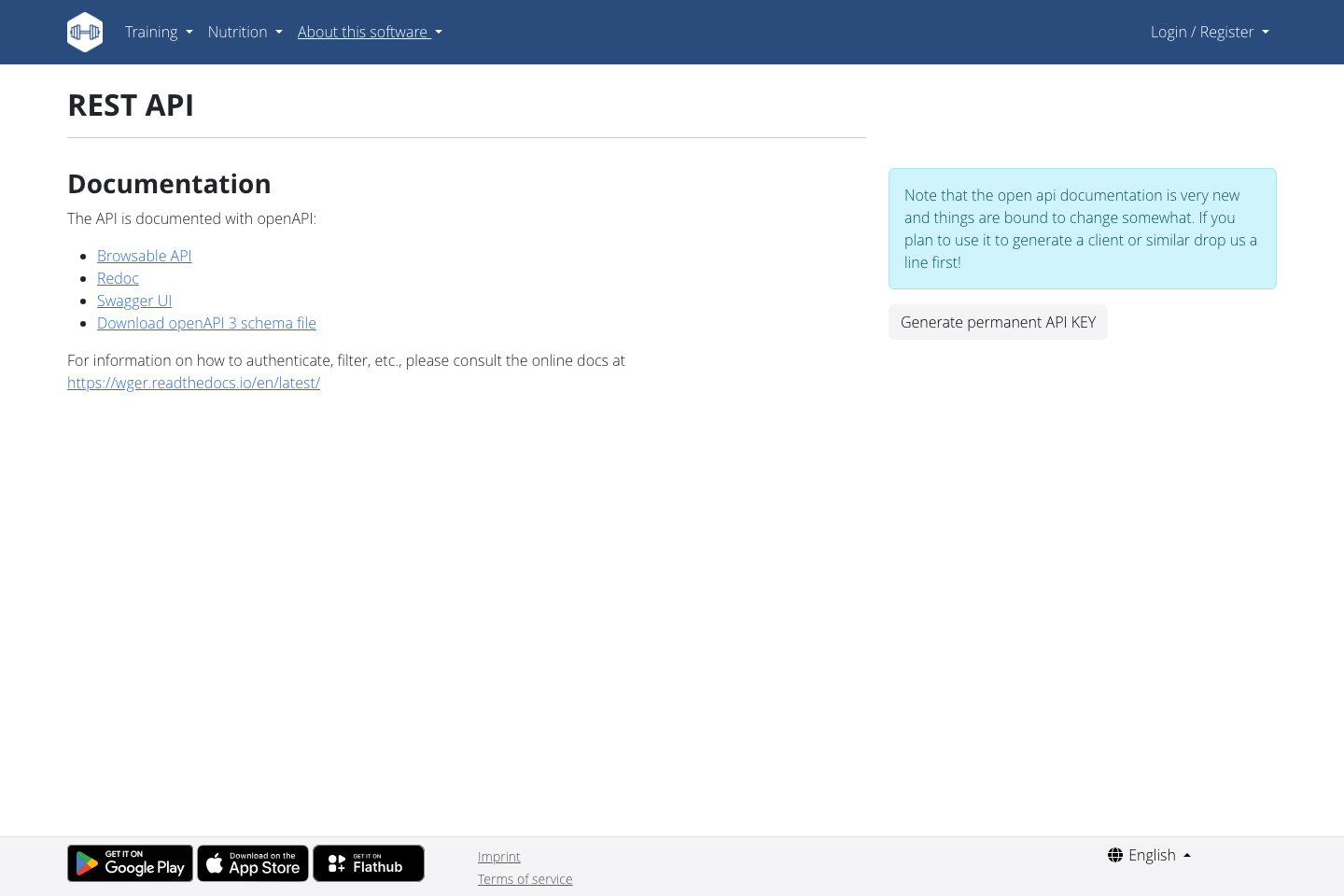 Wger documentation page