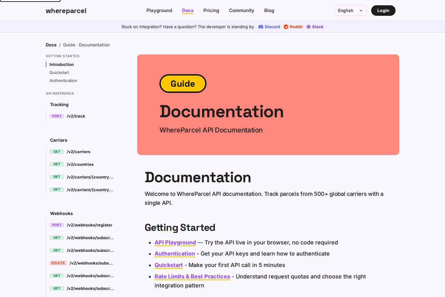 WhereParcel documentation page