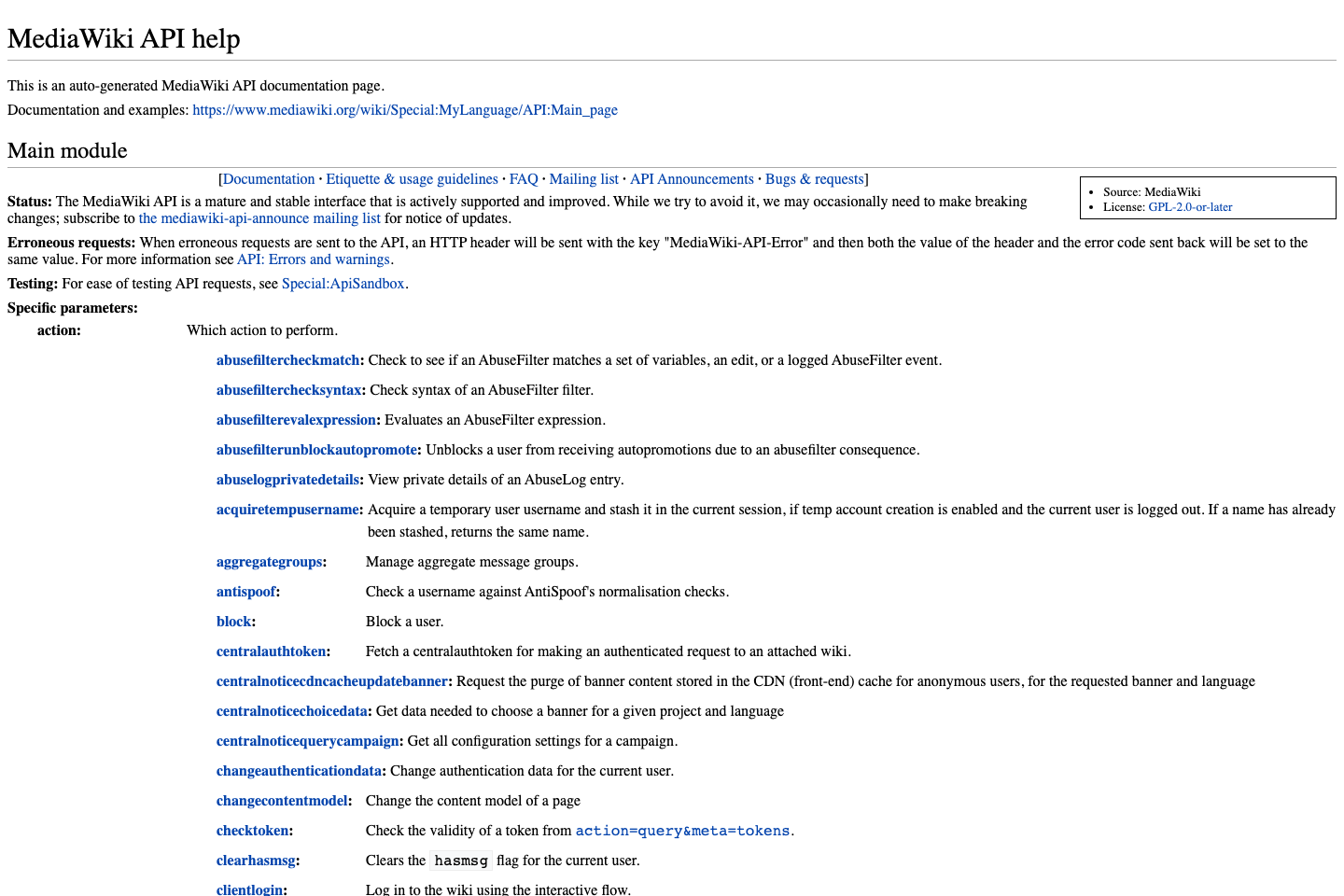 Wikidata documentation page