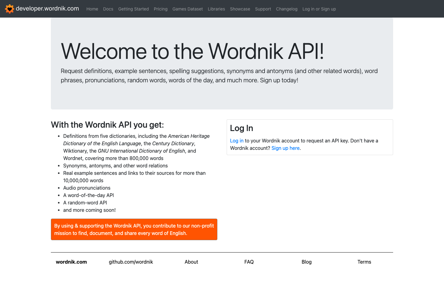 Wordnik documentation page
