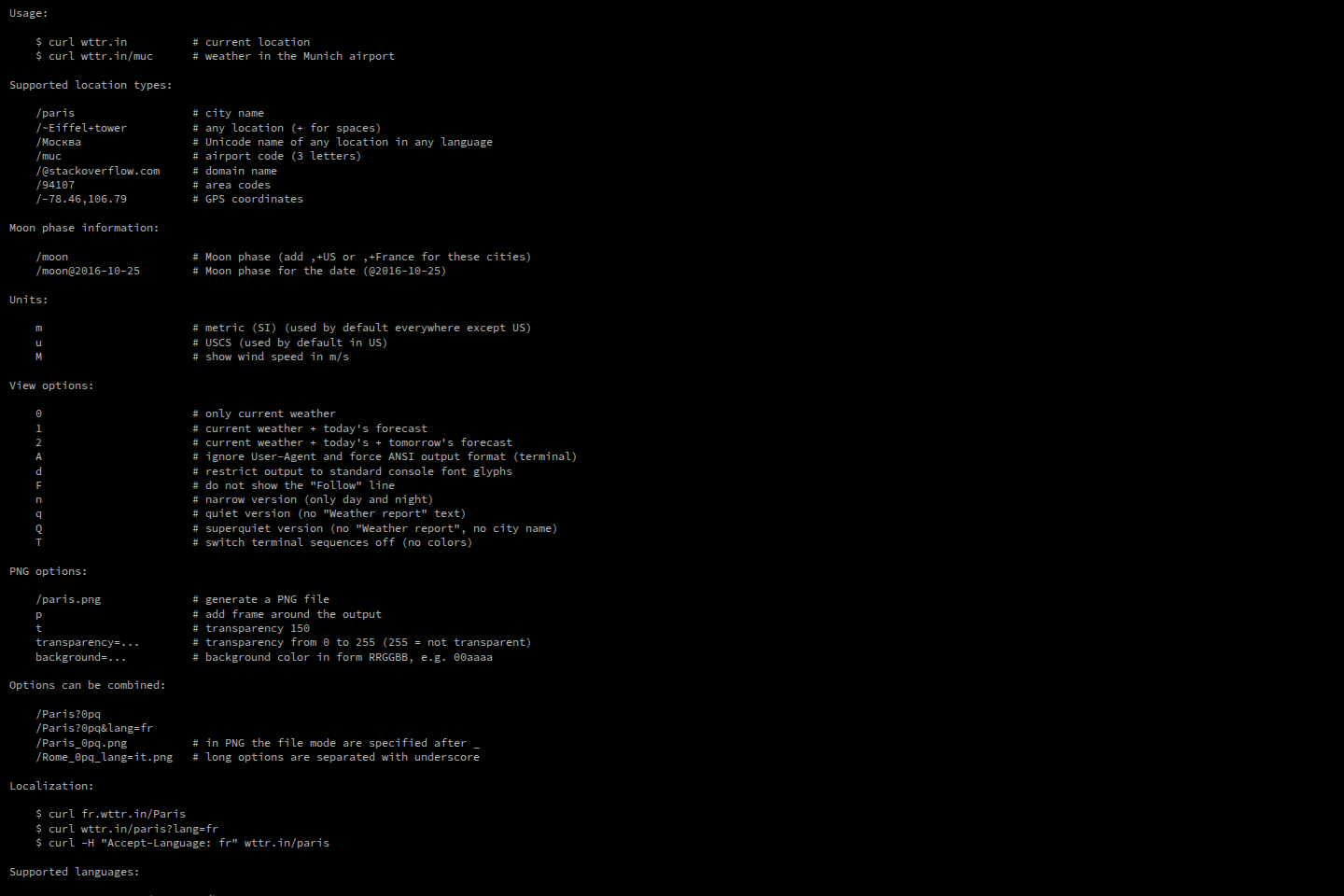 wttr.in documentation page