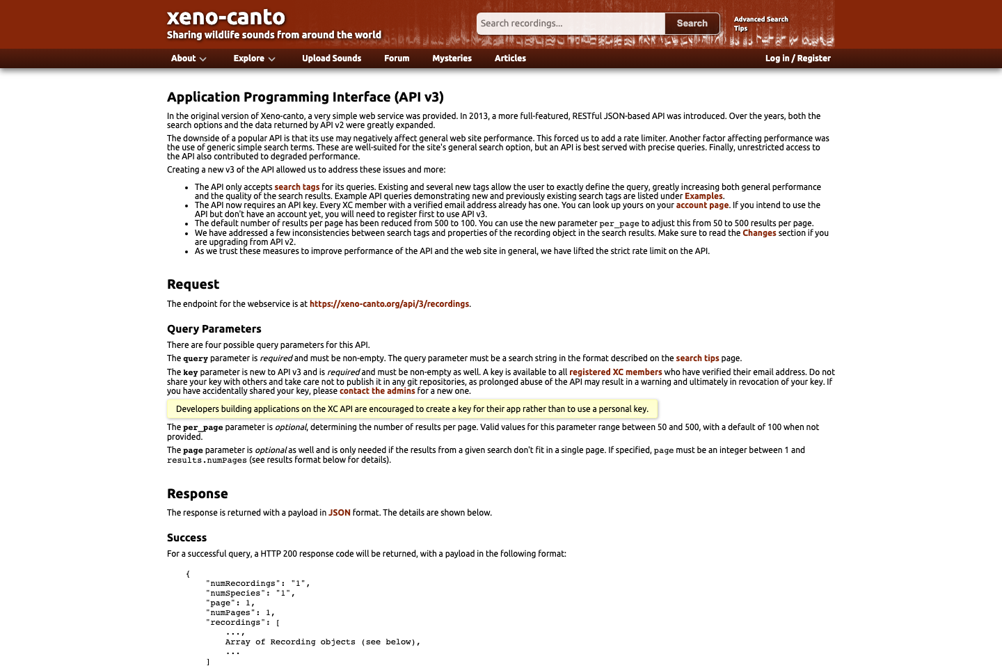 xeno-canto documentation page