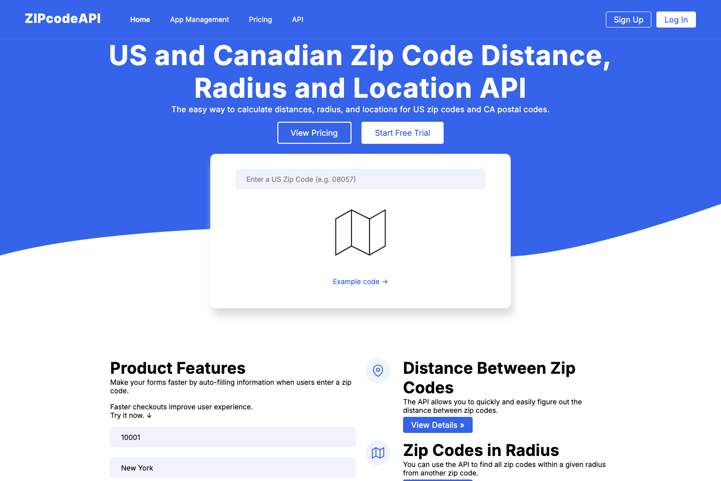 ZipCodeAPI documentation page