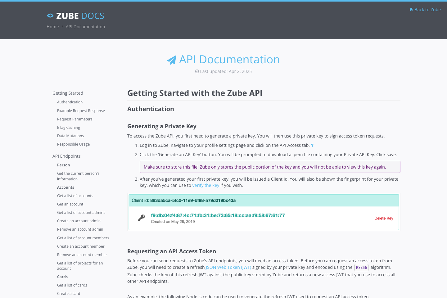 Zube documentation page